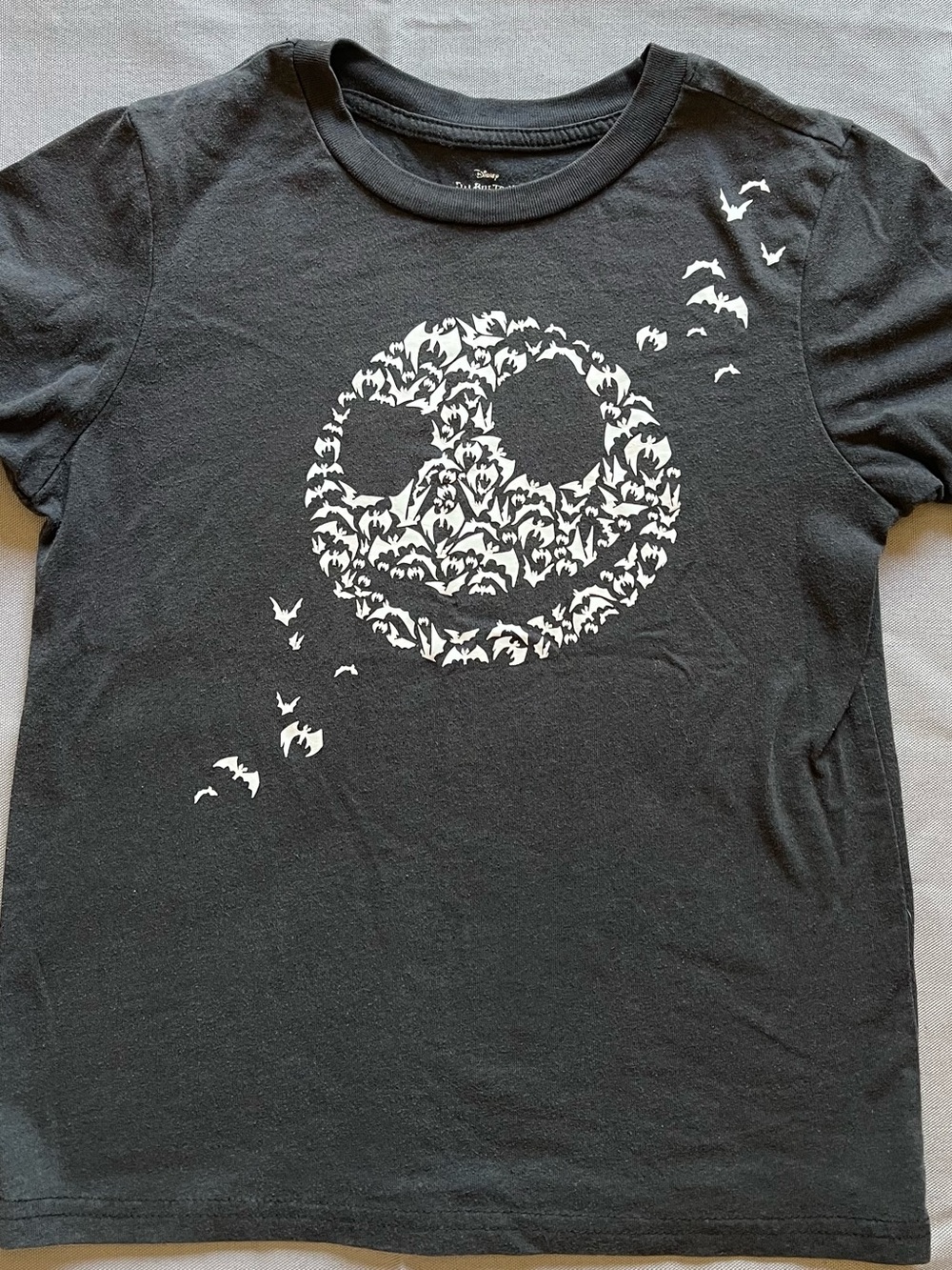 Disney Black Tee with White Bat Skull Graphic